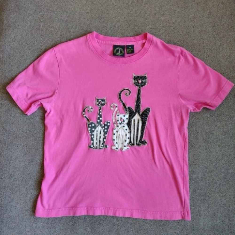 Lighthouse Apparel Atomic Cat Tshirt Womens M Y2K Pink Embroidered 100% Cotton